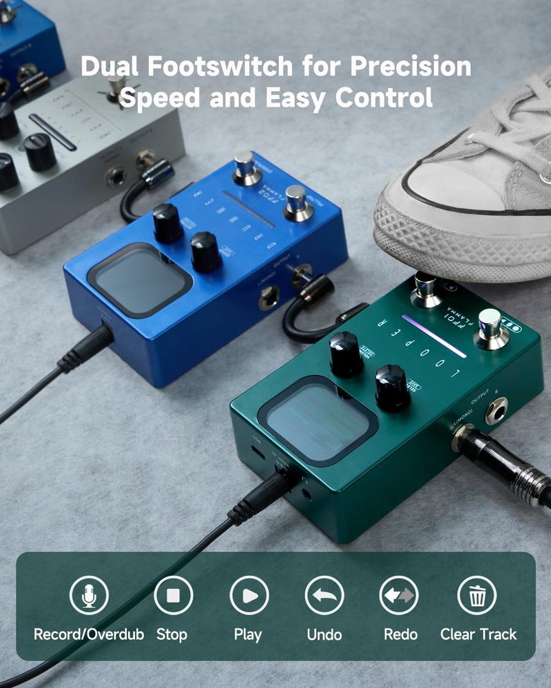 FLAMMA Looper Guitar Pedal, FF01 Looper Pedal with 40 Slots 160 Mins Looping Time, Stereo Guitar Loop Pedals with Screen for Electric Guitar/Bass, Fade Out, USB Data Management - Image 4